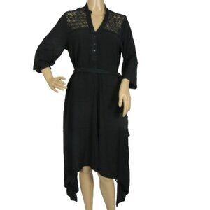 Solitaire Long Sleeve Handkerchief Hemline Black Dress